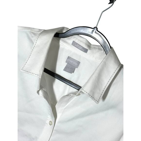 Chico's Womens No Iron Blouse 3 Optic White Button Front Collared Classic Shirt - Picture 3 of 10